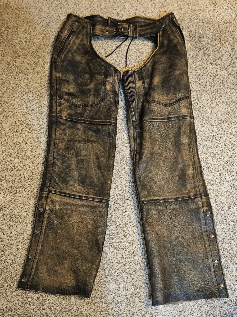 Men's Small Milwaukee Leather Riding Chaps Distressed Brown {#916-2}